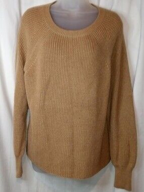 Classic XL Jessica Simpson Ribbed Scoop Neck Sweater Camel Tan Neutral Office